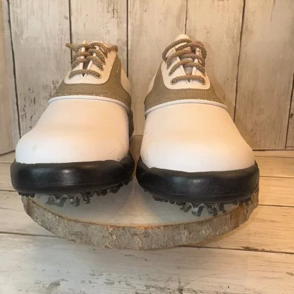 Footjoy Greenjoys Womens Golf Shoes White Beige 48401 Lace Up Spikes Size 8 M - Picture 7 of 11